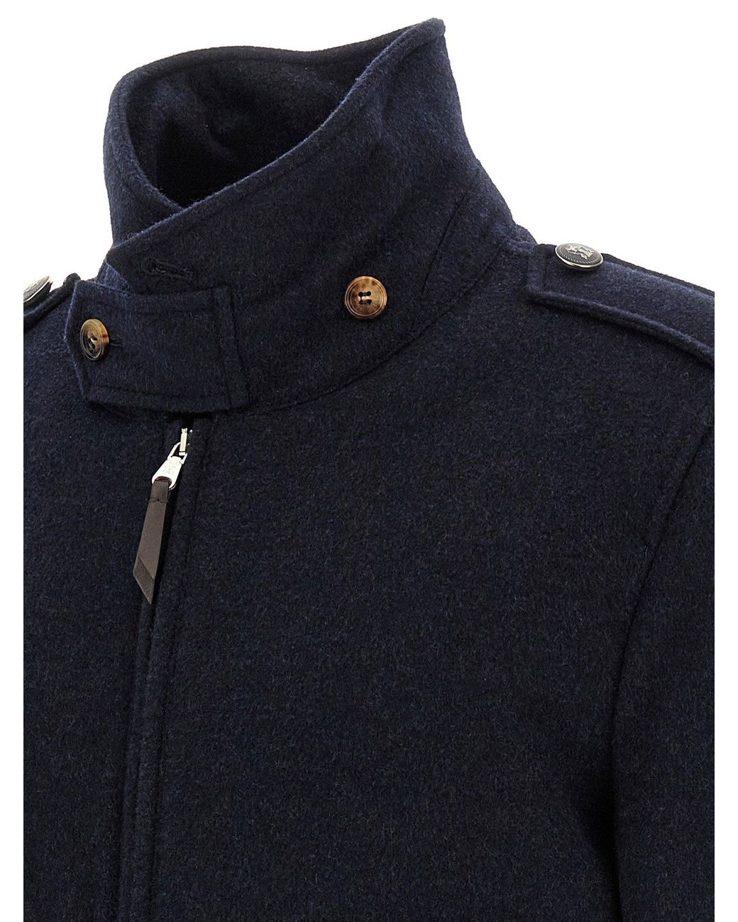 Brunello Cucinelli Blue Cashmere Bomber With Shearling Collar Jacket