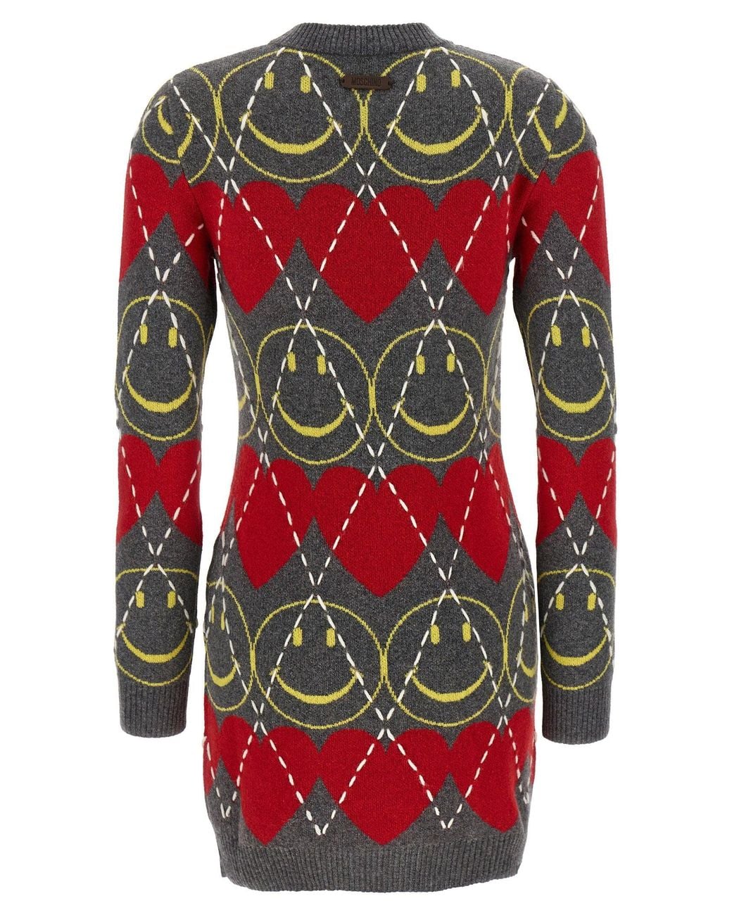 Moschino Red Smiley Heart Intarsia Wool Dress