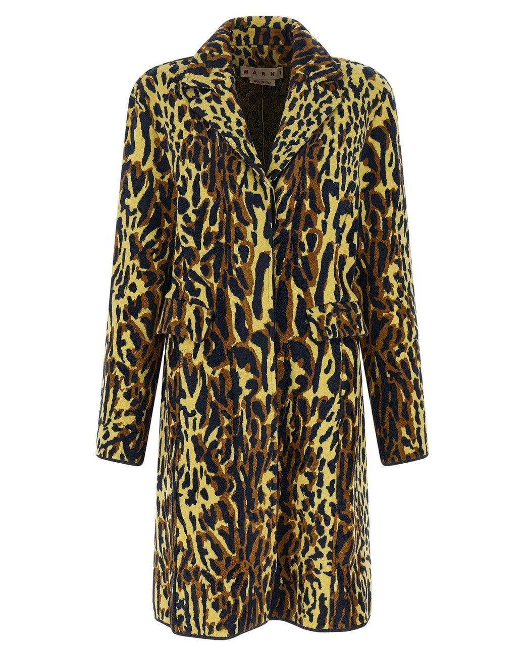 Marni Yellow Abstract Animal-Print Jacquard Coat