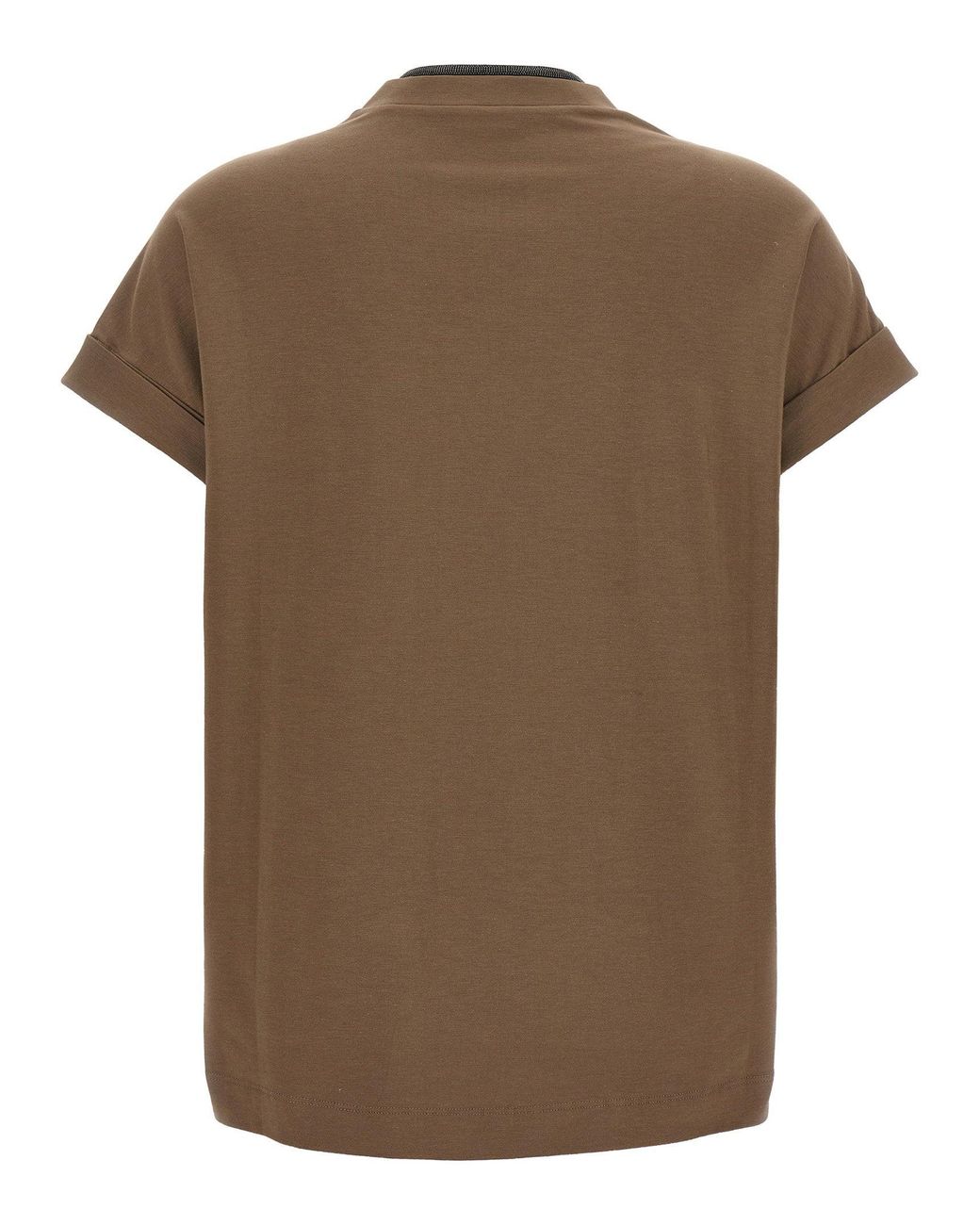 Brunello Cucinelli Brown Monile V-Neck Cotton T-Shirt