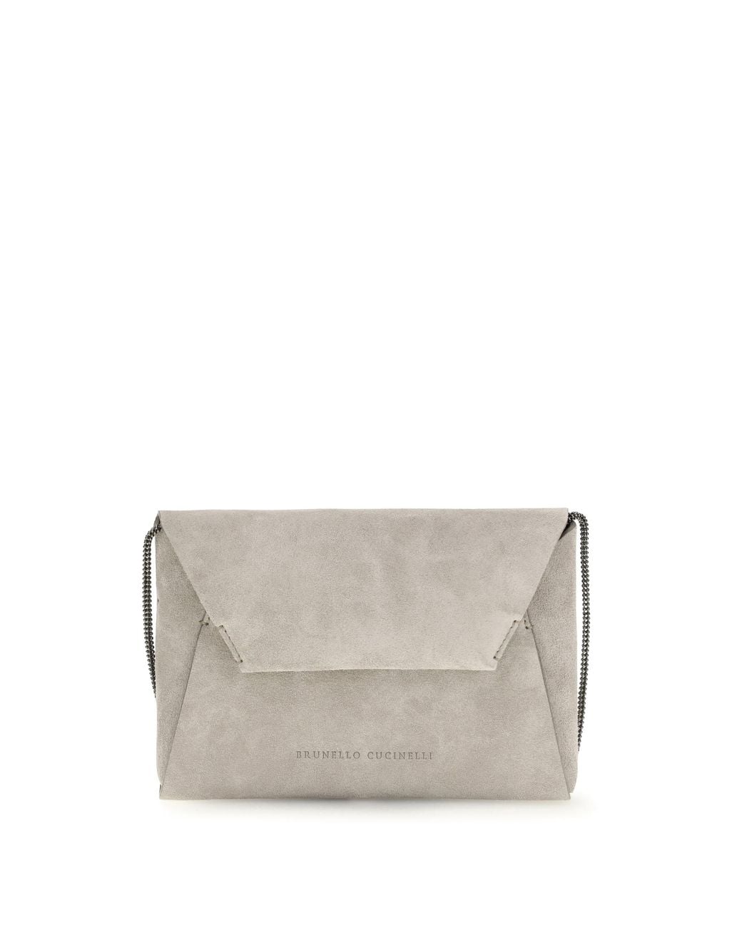 Brunello Cucinelli Gray Clutch Bag Bc Duo Suede Calf Leather