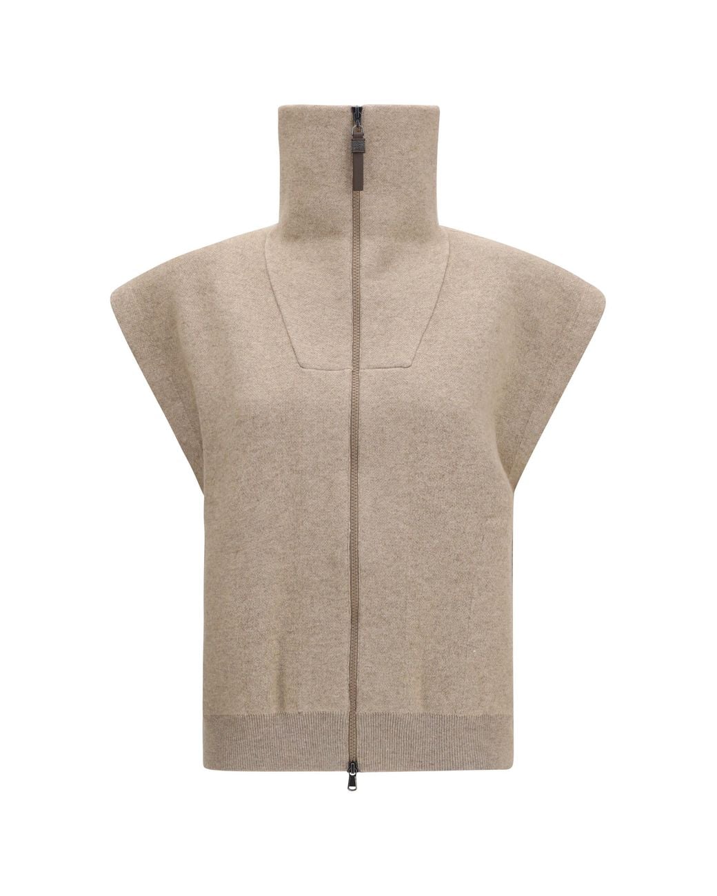 Brunello Cucinelli Brown High-Neck Zip Cardigan