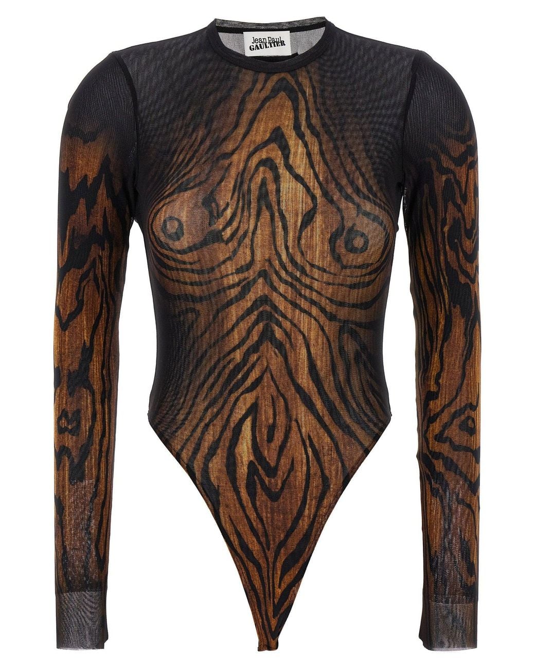 Jean Paul Gaultier Black Wood-Print Stretch Tulle Bodysuit