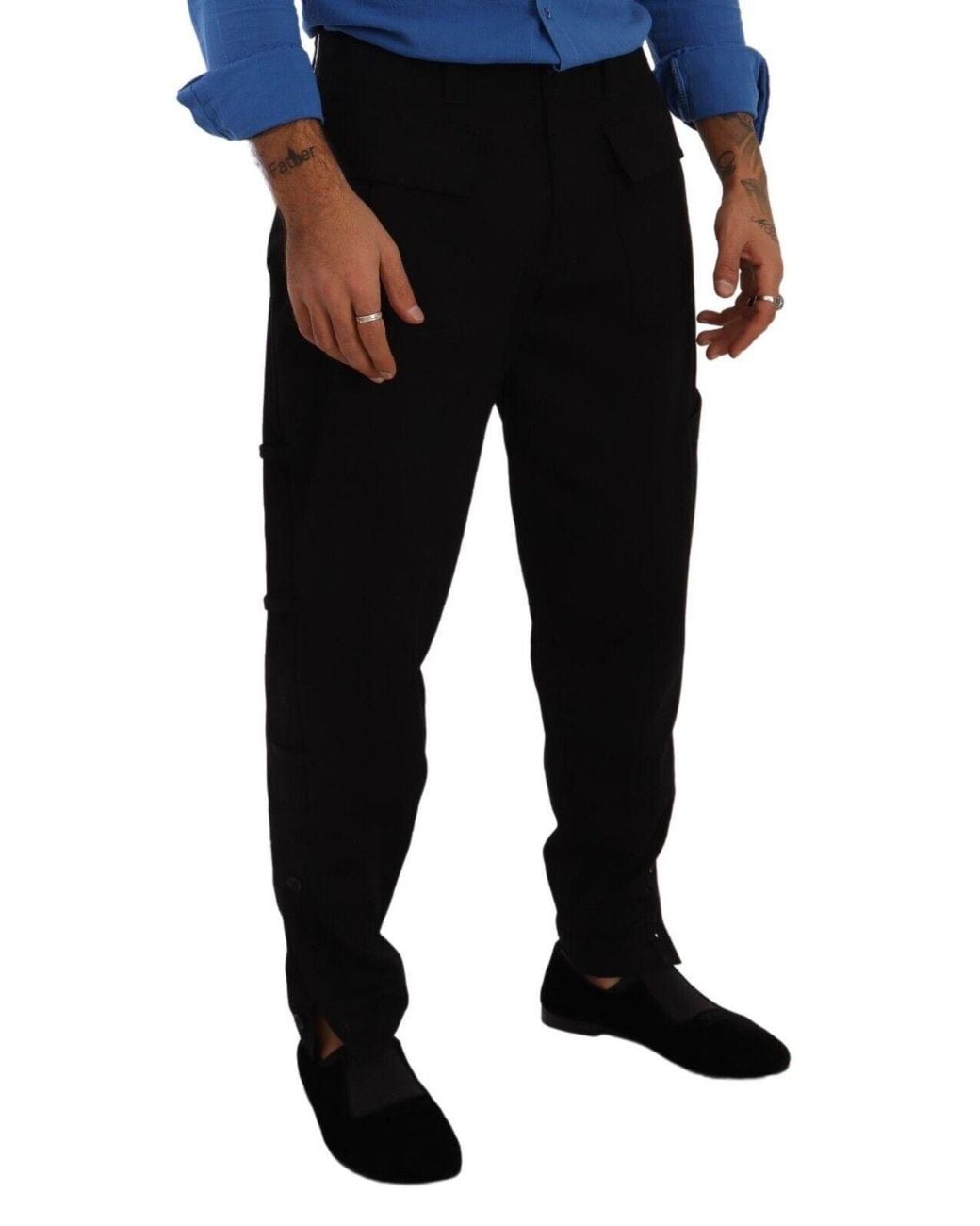 Dolce & Gabbana Black Cotton Stretch Tapered Cargo Pants for men