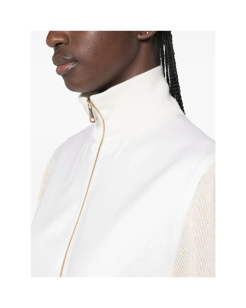 Fabiana Filippi White Ribbed-Knit Panelled Jacket