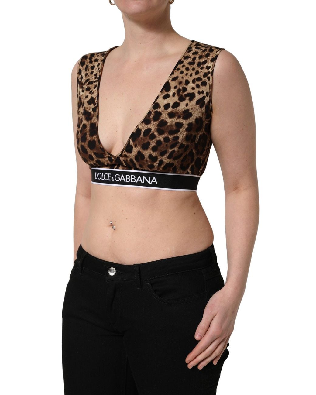 Dolce & Gabbana Brown Leopard Print Cropped Silk Tank Top Elastane