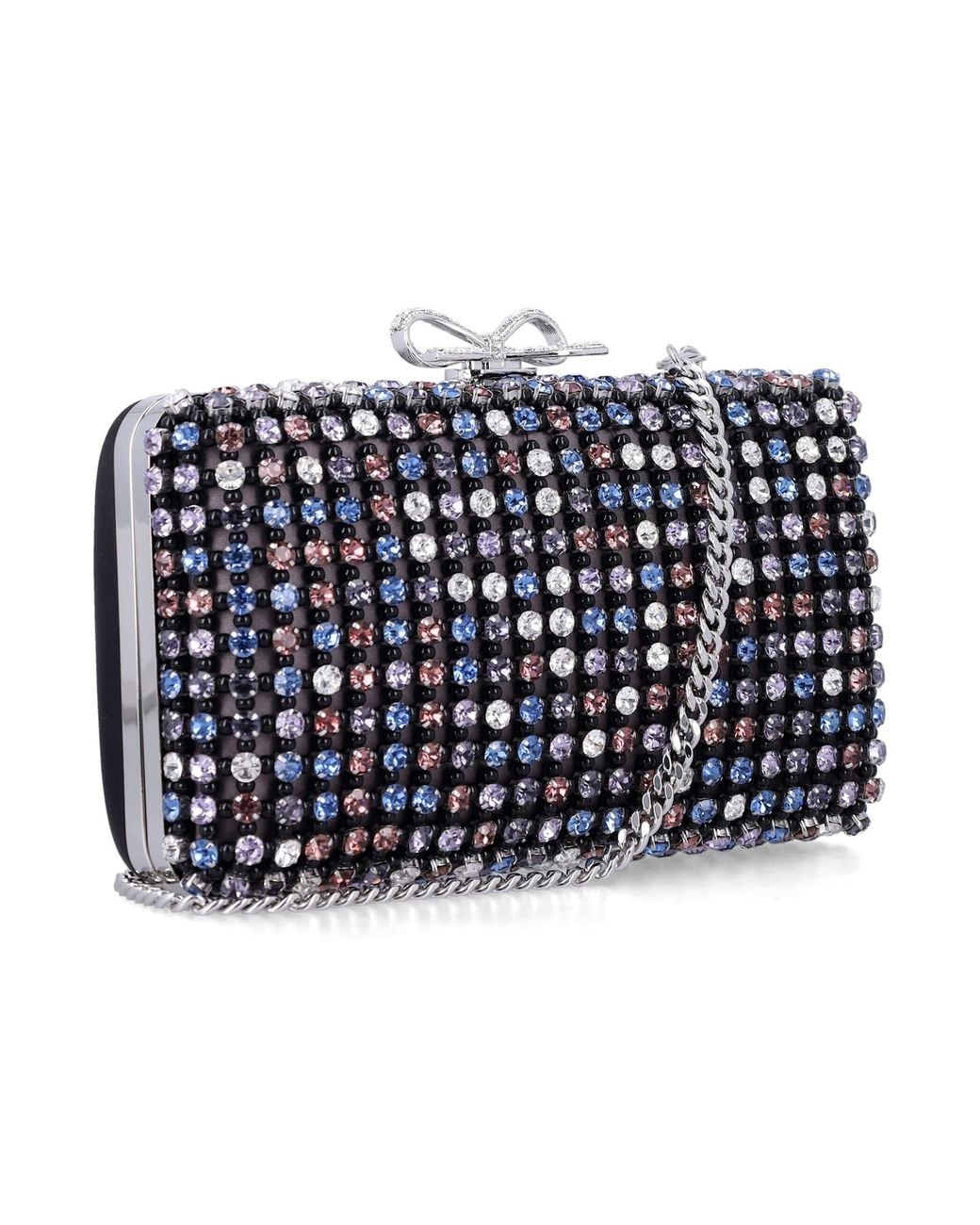 Self-Portrait Blue Multi Crystal Chainmail Clutch