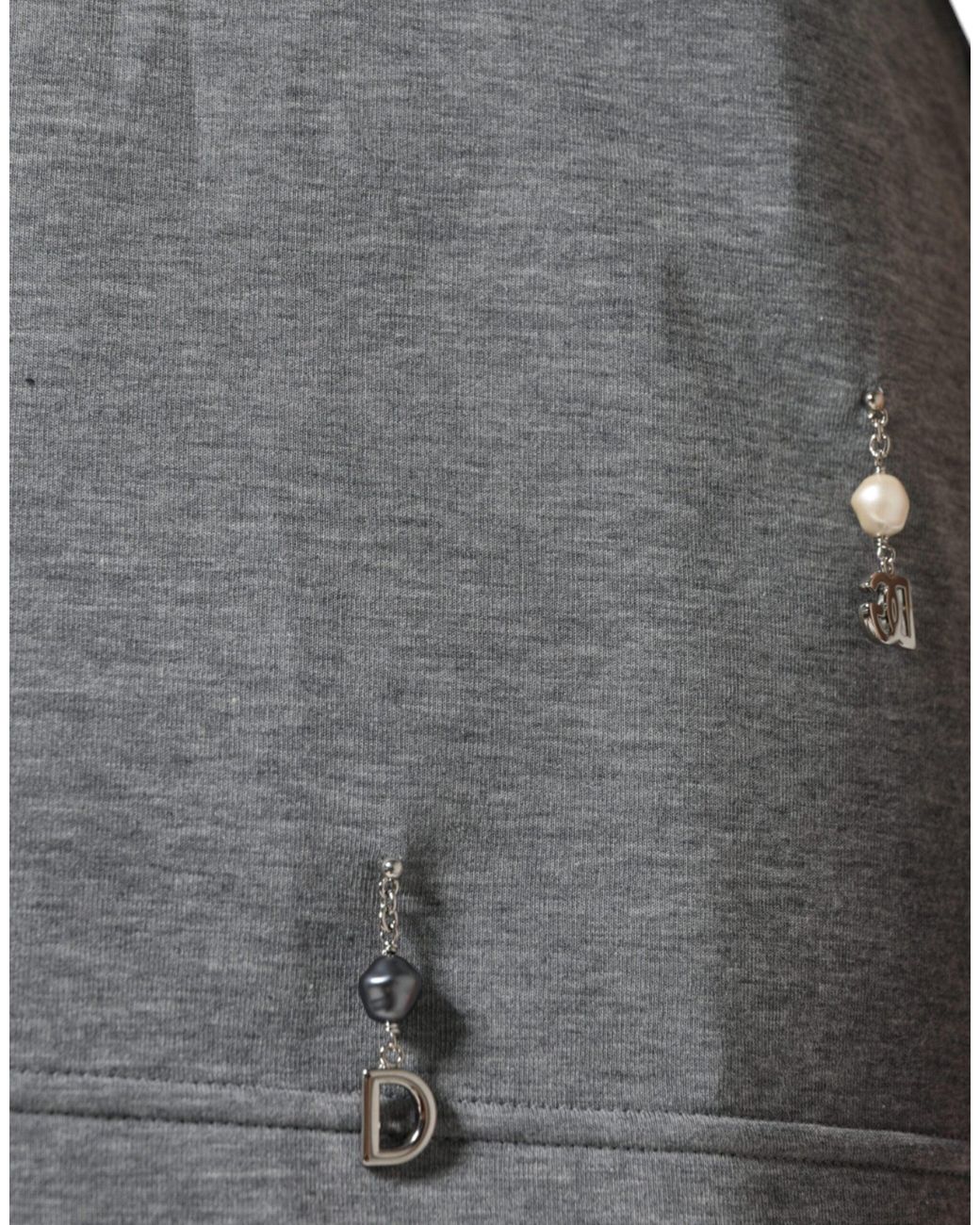 Dolce & Gabbana Gray Cotton Blend Embellished Tee T-Shirt