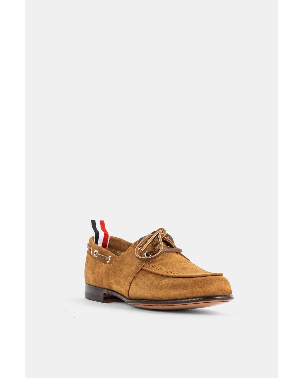 Thom Browne Brown Calfskin Suede Boat Shoe Flats