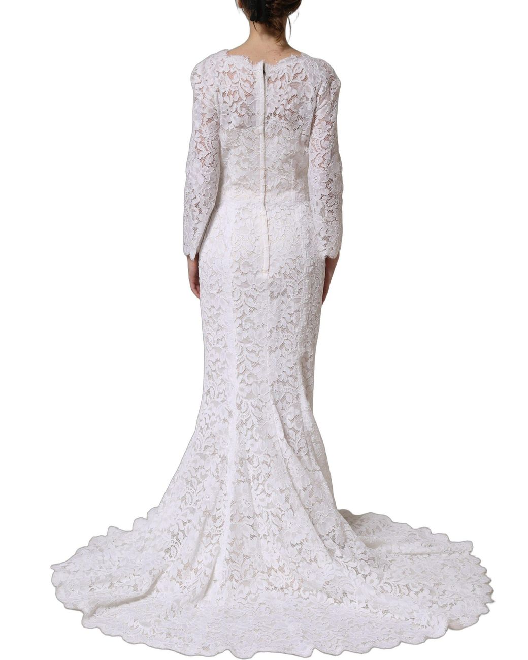 Dolce & Gabbana Purple White Floral Lace Mermaid Long Gown Dress