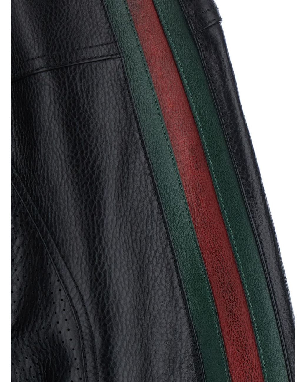 Gucci Blue Gucci Web Stripe Details Leather Jacket for men