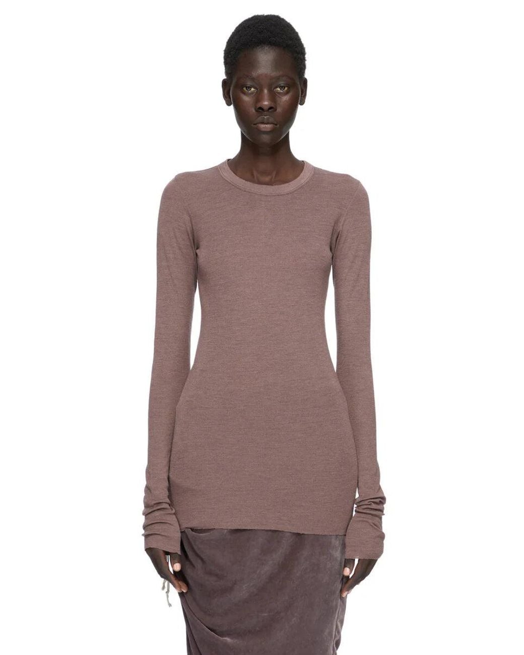 Rick Owens Purple T-Shirt Manches Longues Rib Côtelé Profond T-Shirts And Polos