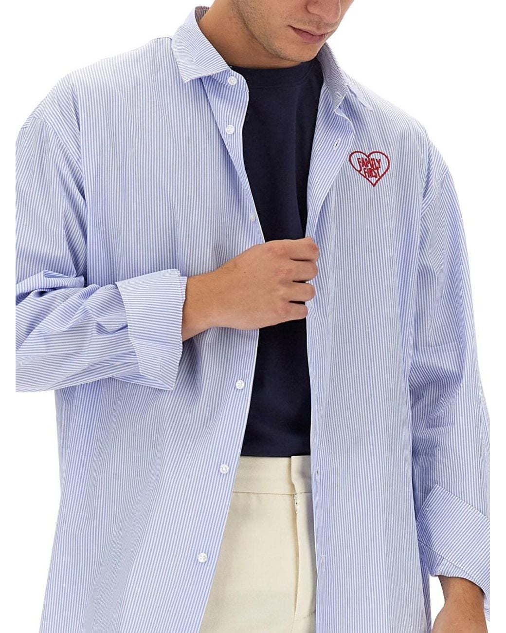 FAMILY FIRST Blue Shirt With Logo Cotton for men