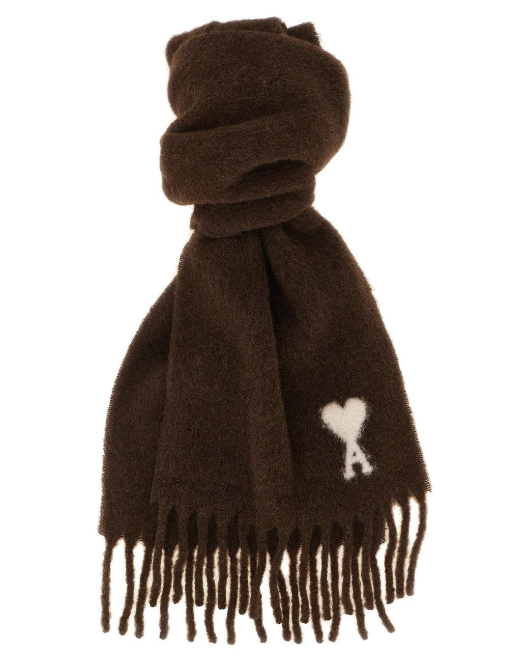 AMI Black Alpaca Blend With Logo Inlay Scarf