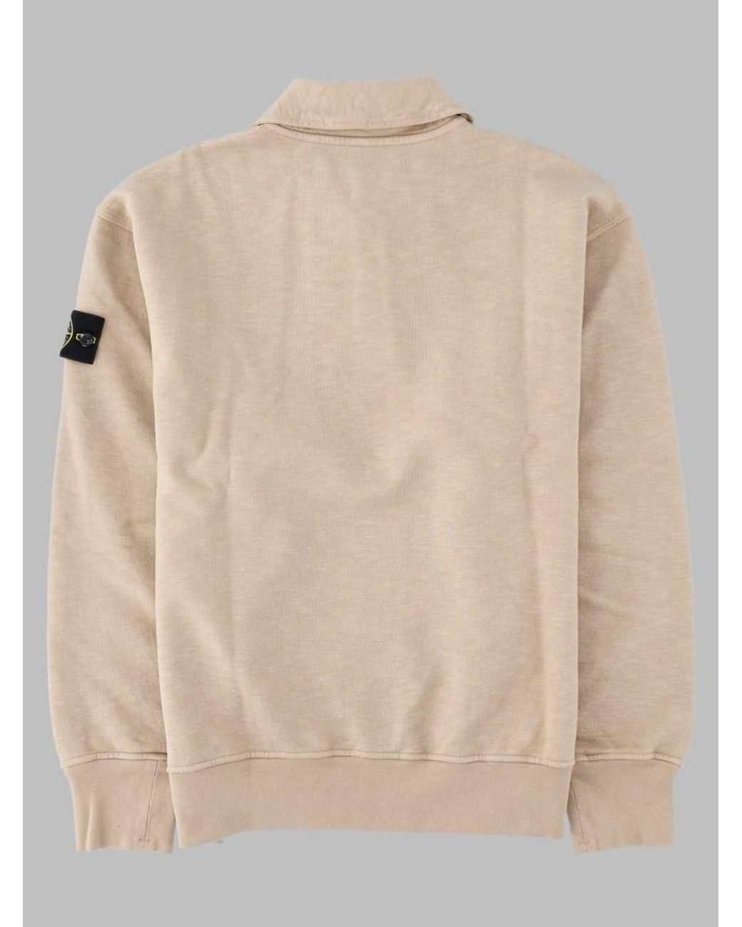 Stone Island Natural Oversized Polo Collar Sweatshirt Cotton Sweater for men