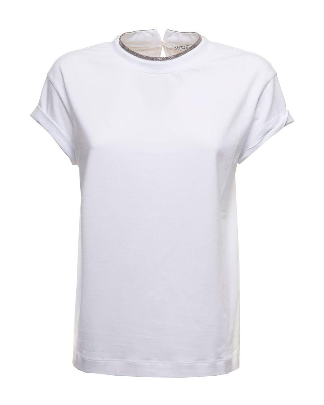 Brunello Cucinelli White T-Shirt With Monile Neck