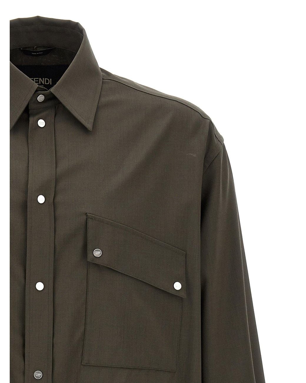 Fendi Green Wool With Chest Pockets Shirt for men