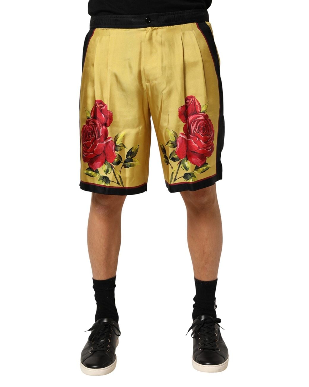 Dolce & Gabbana Yellow Floral Print Silk Bermuda Shorts for men