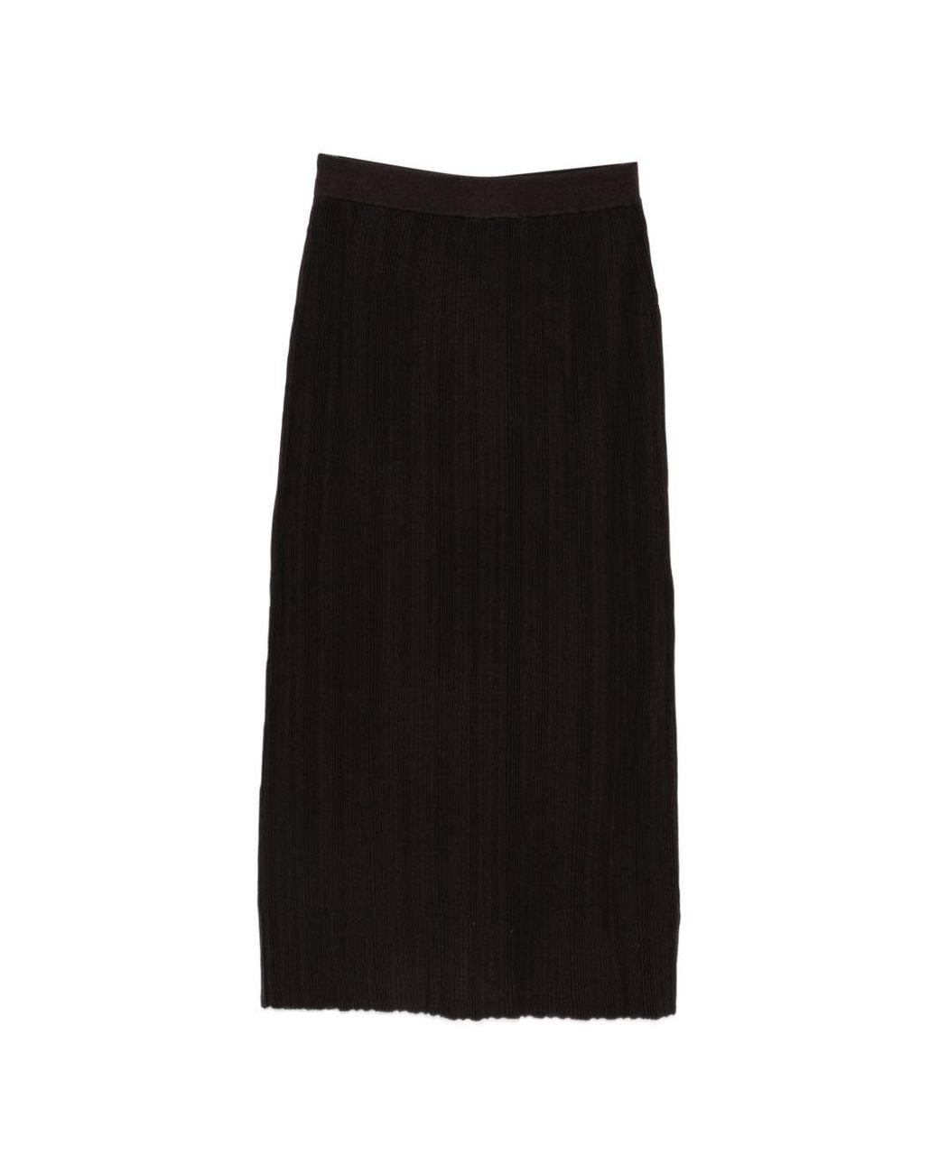 Alysi Black Ribbed Wool Knit Skirt