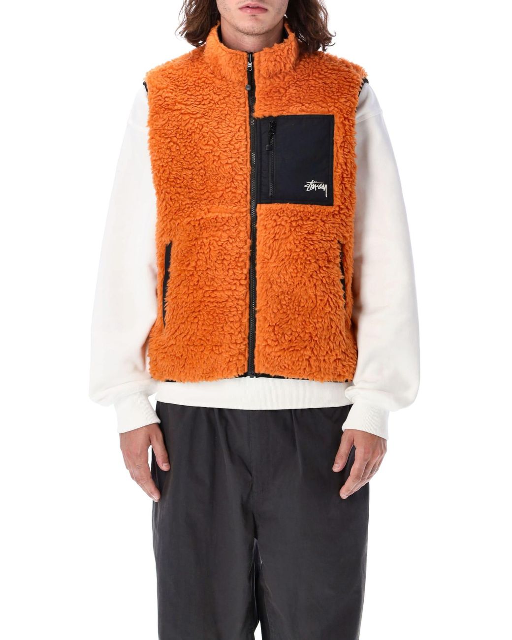 Stussy Sherpa Vest in Orange for Men   Lyst