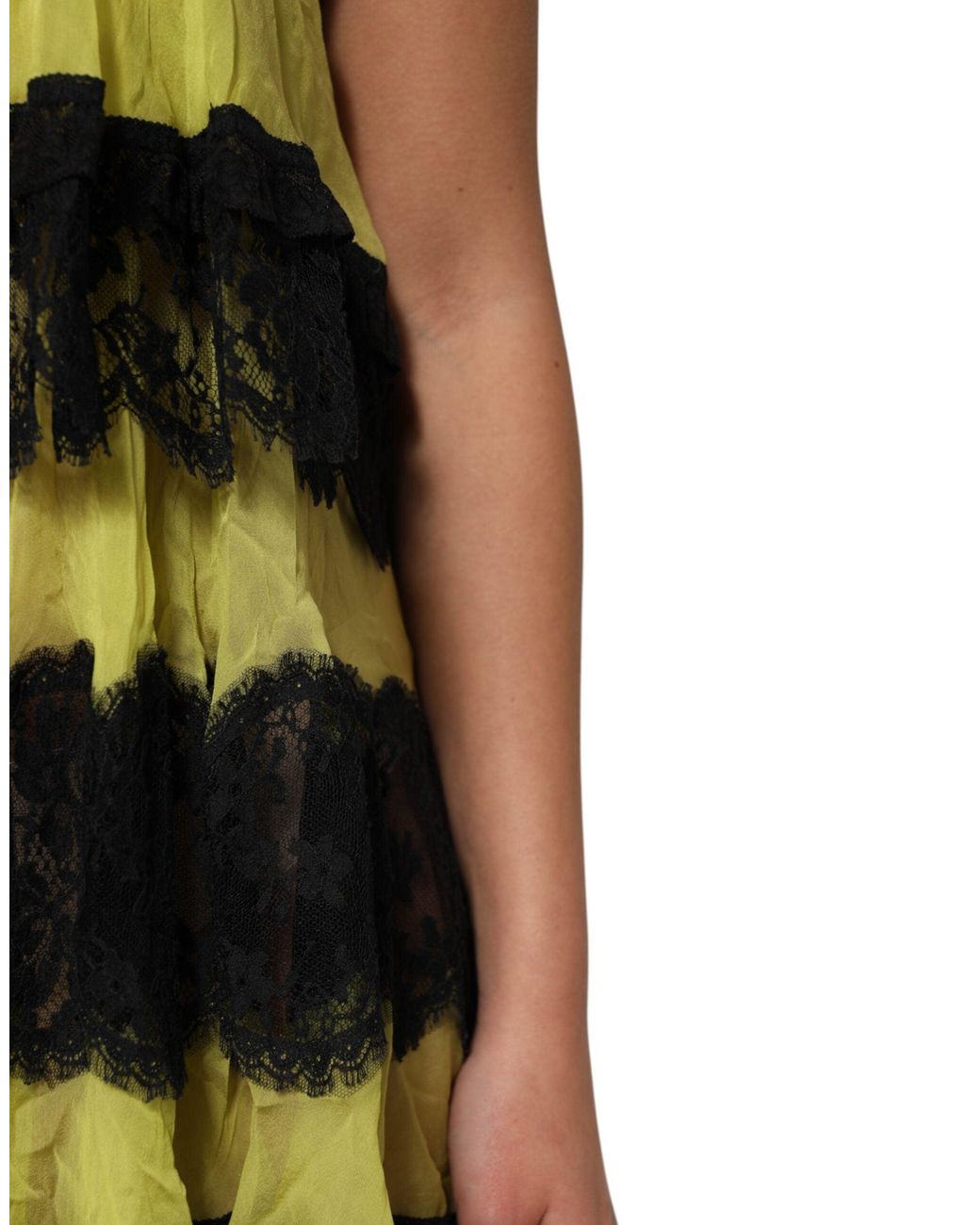 Dolce & Gabbana Green Dolce & Gabbana Lace-Trimmed Silk Babydoll Chemise