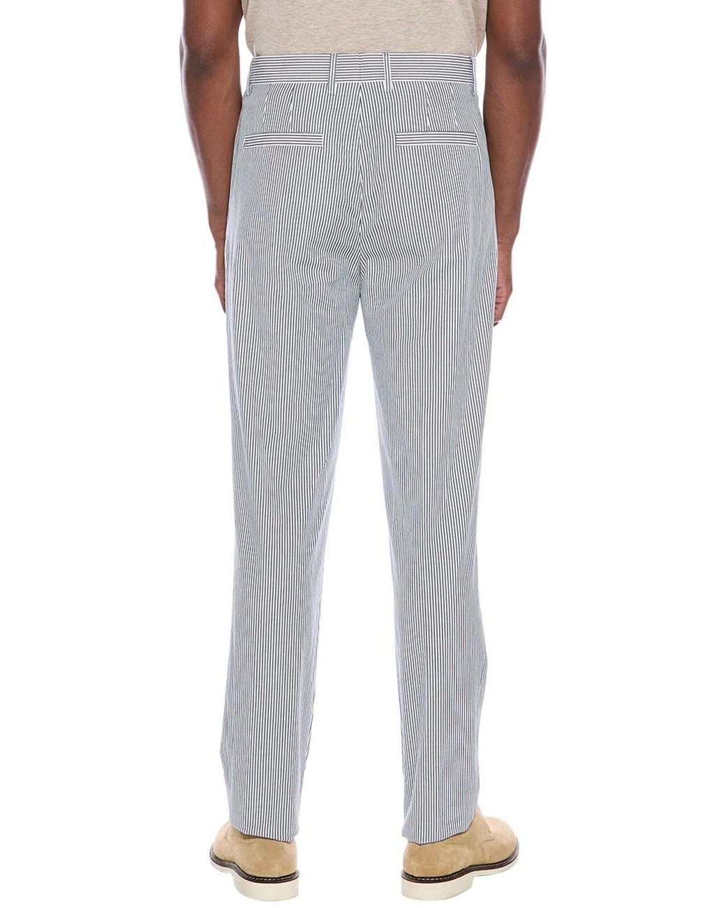 Brunello Cucinelli Gray Striped Cotton Trousers for men