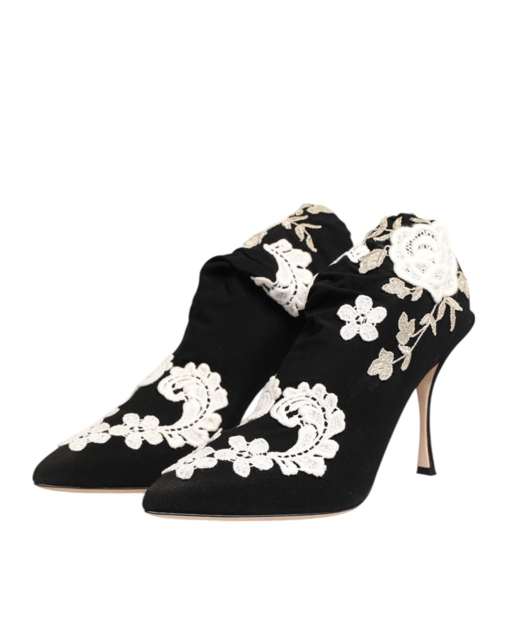 Dolce & Gabbana Black Embroidered Jersey Stiletto Boots Shoes Viscose Elastane