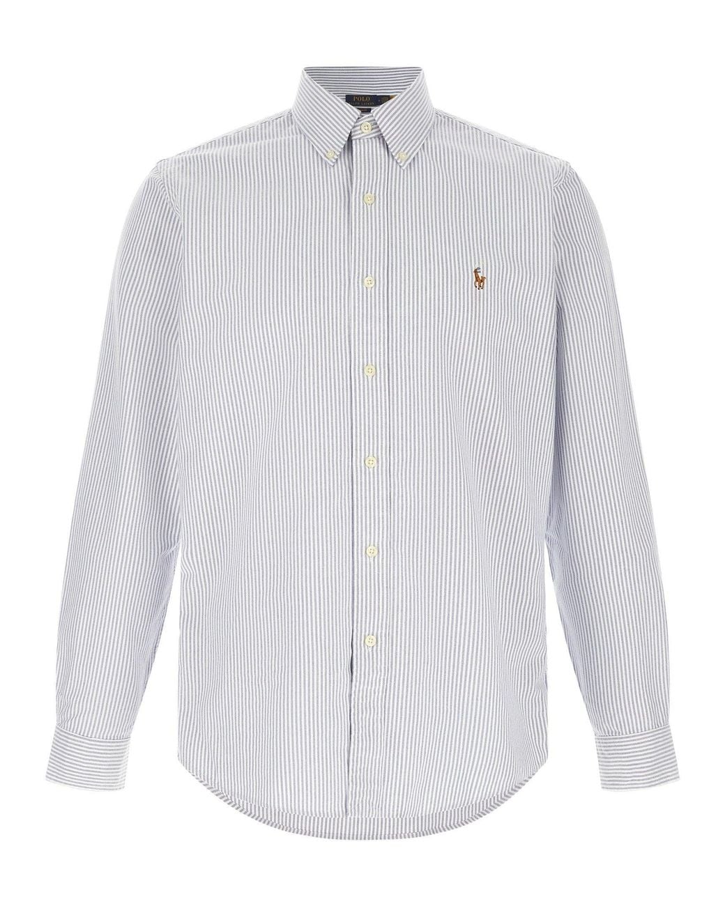 Polo Ralph Lauren White Striped Oxford Cotton Shirt for men