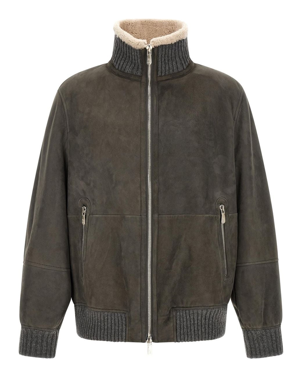Brunello Cucinelli Gray Leather Jacket for men