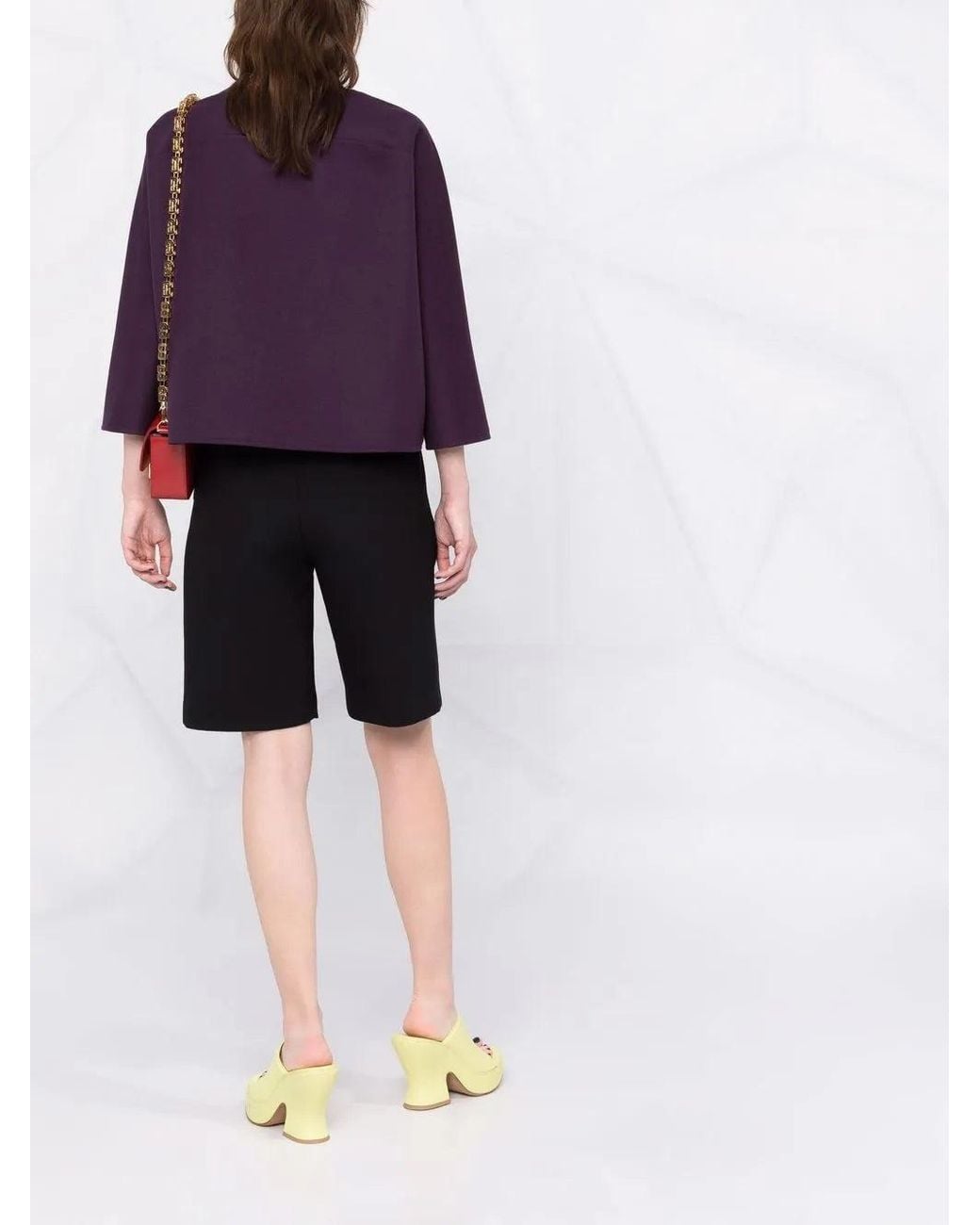 Valentino Purple V-Neck Cropped-Sleeve Knitted Top