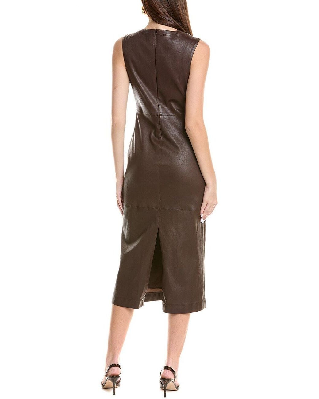 Brunello Cucinelli Brown Mustang Leather Sleeveless Midi Dress