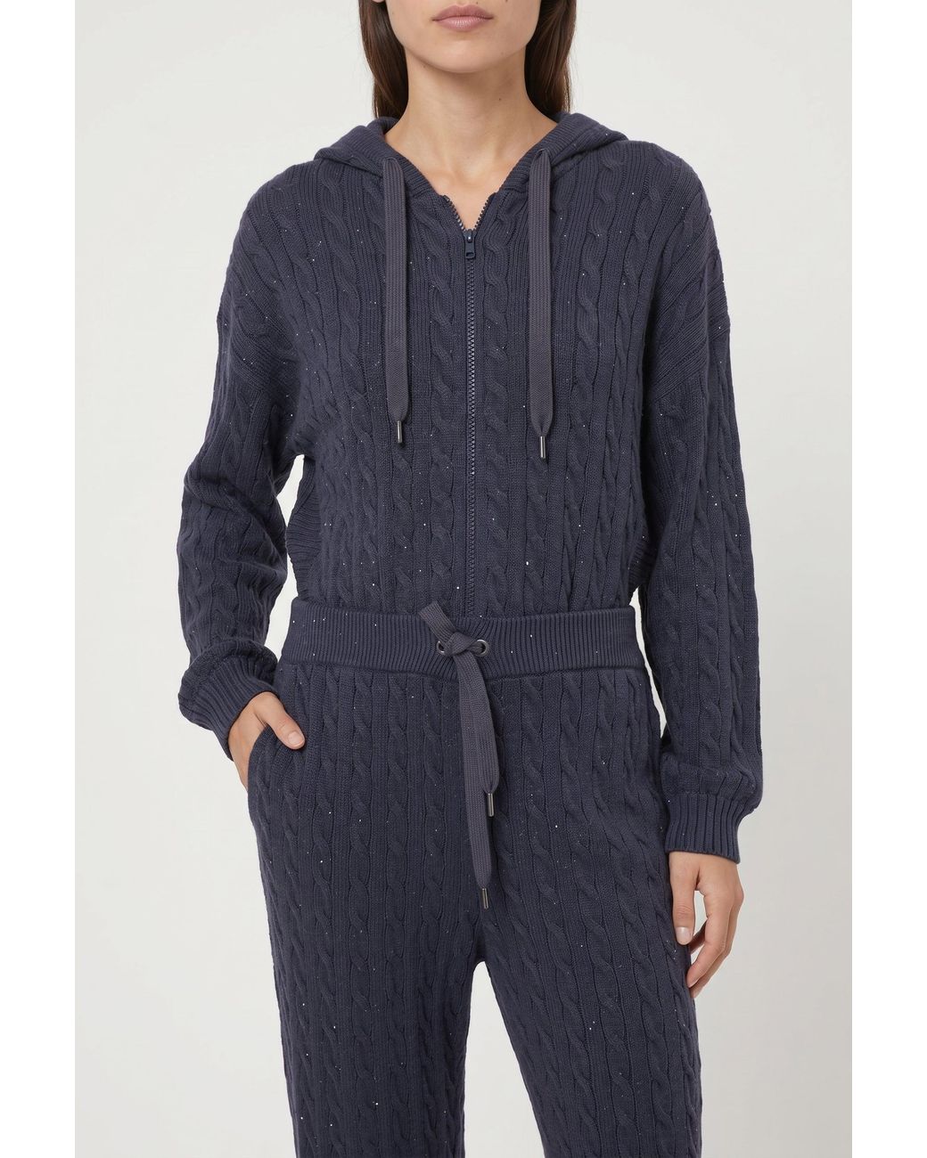 Brunello Cucinelli Blue Dark Cable Knit Trousers