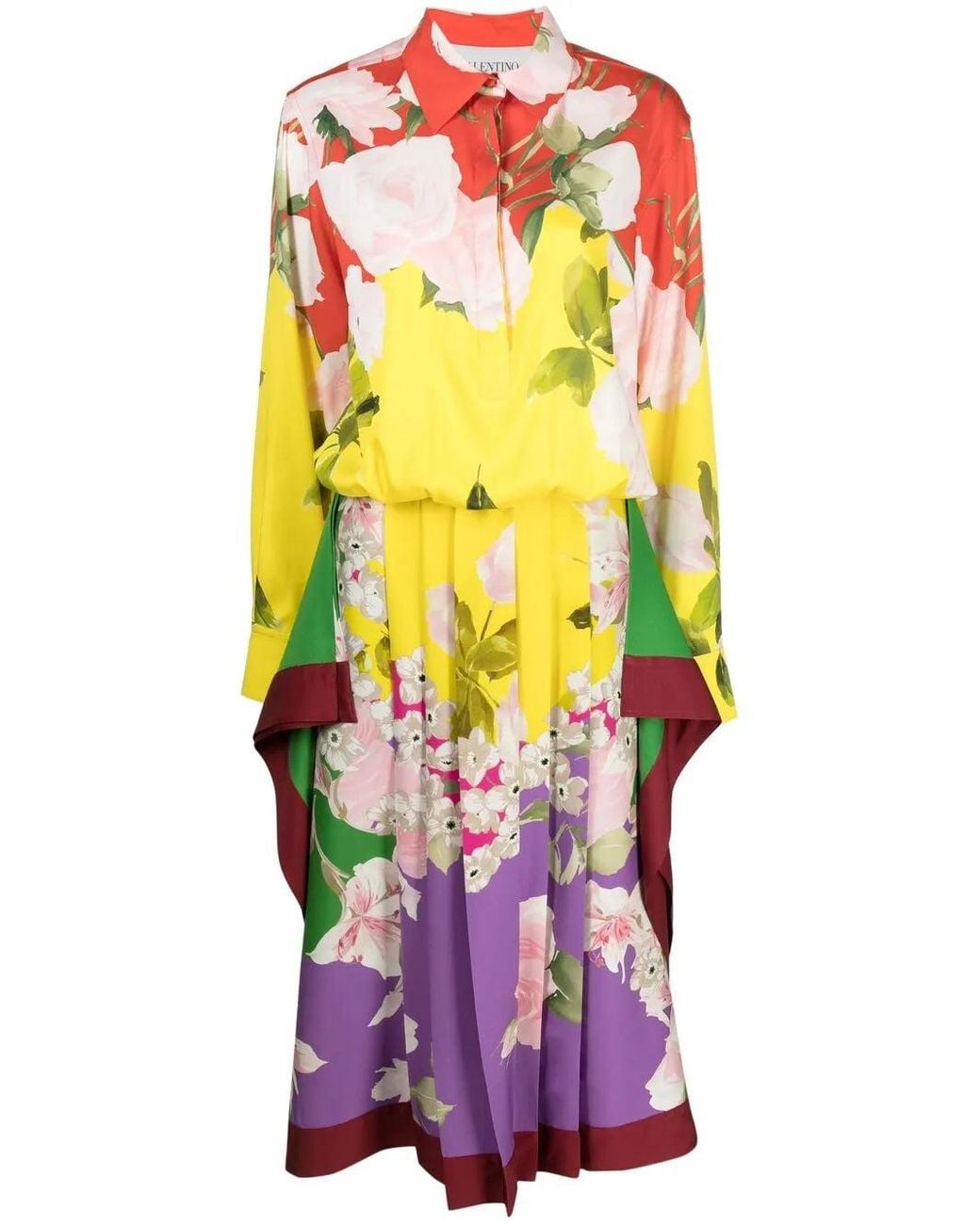 Valentino Pink Pleated Floral-Print Midi Dress