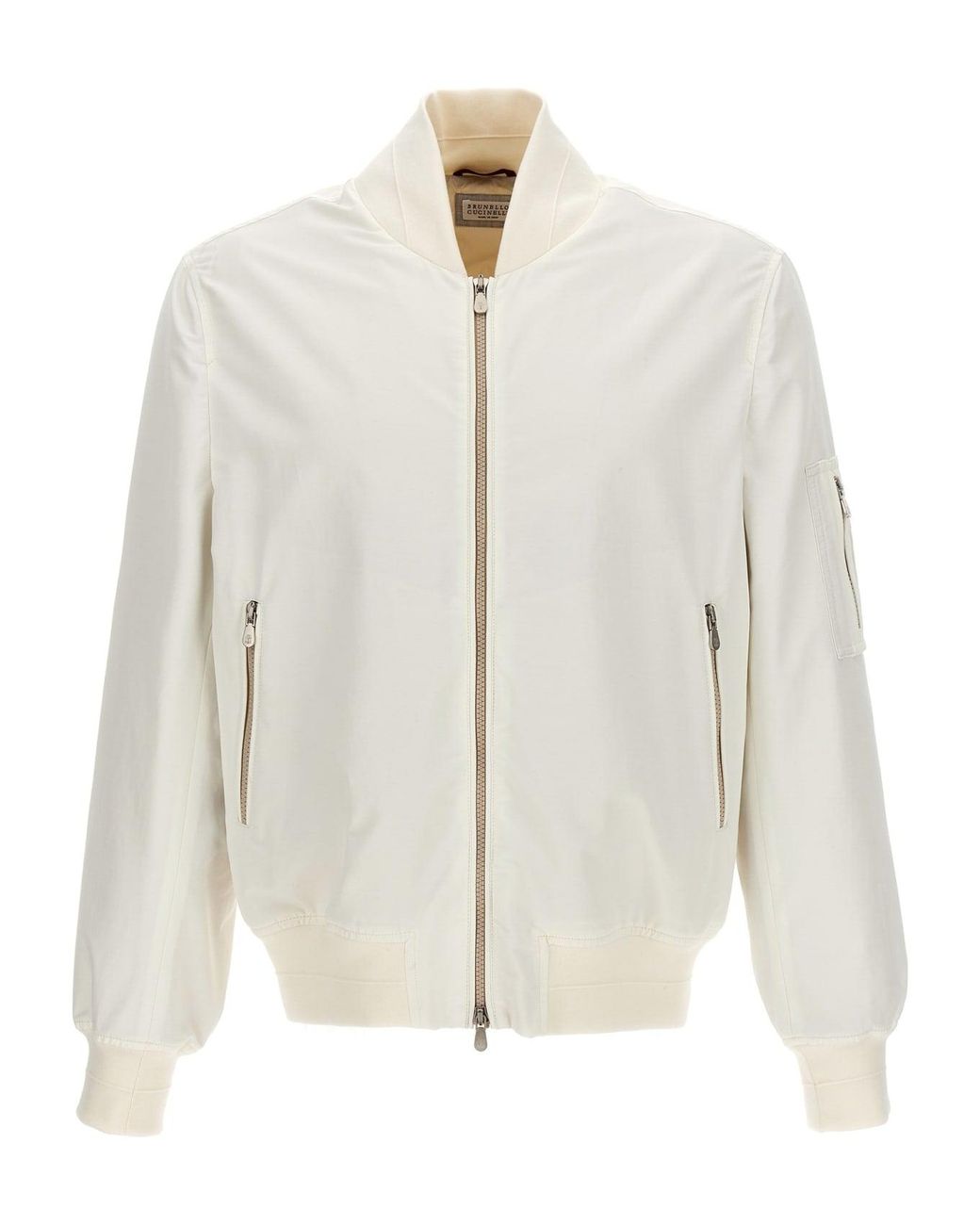 Brunello Cucinelli White Ivory Bomber Jacket With Zipper Clothing for men