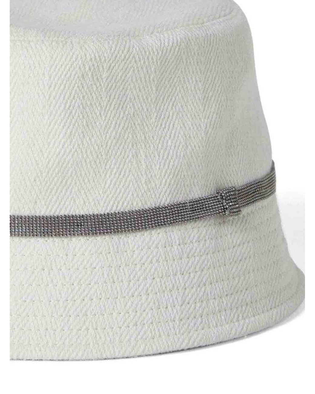 Brunello Cucinelli White Off Cotton Linen Hat