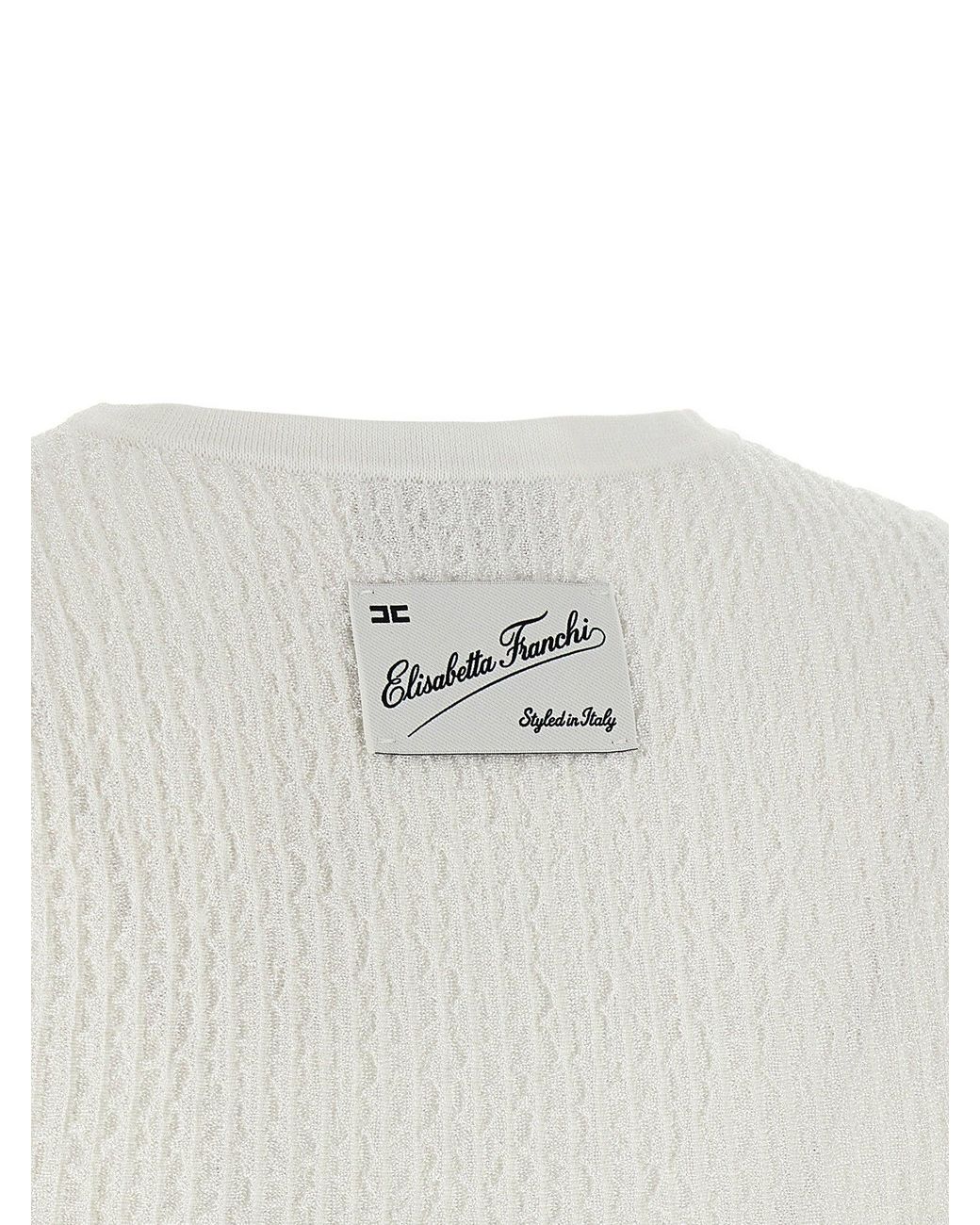 Elisabetta Franchi White Ribbed Crop Tank Top