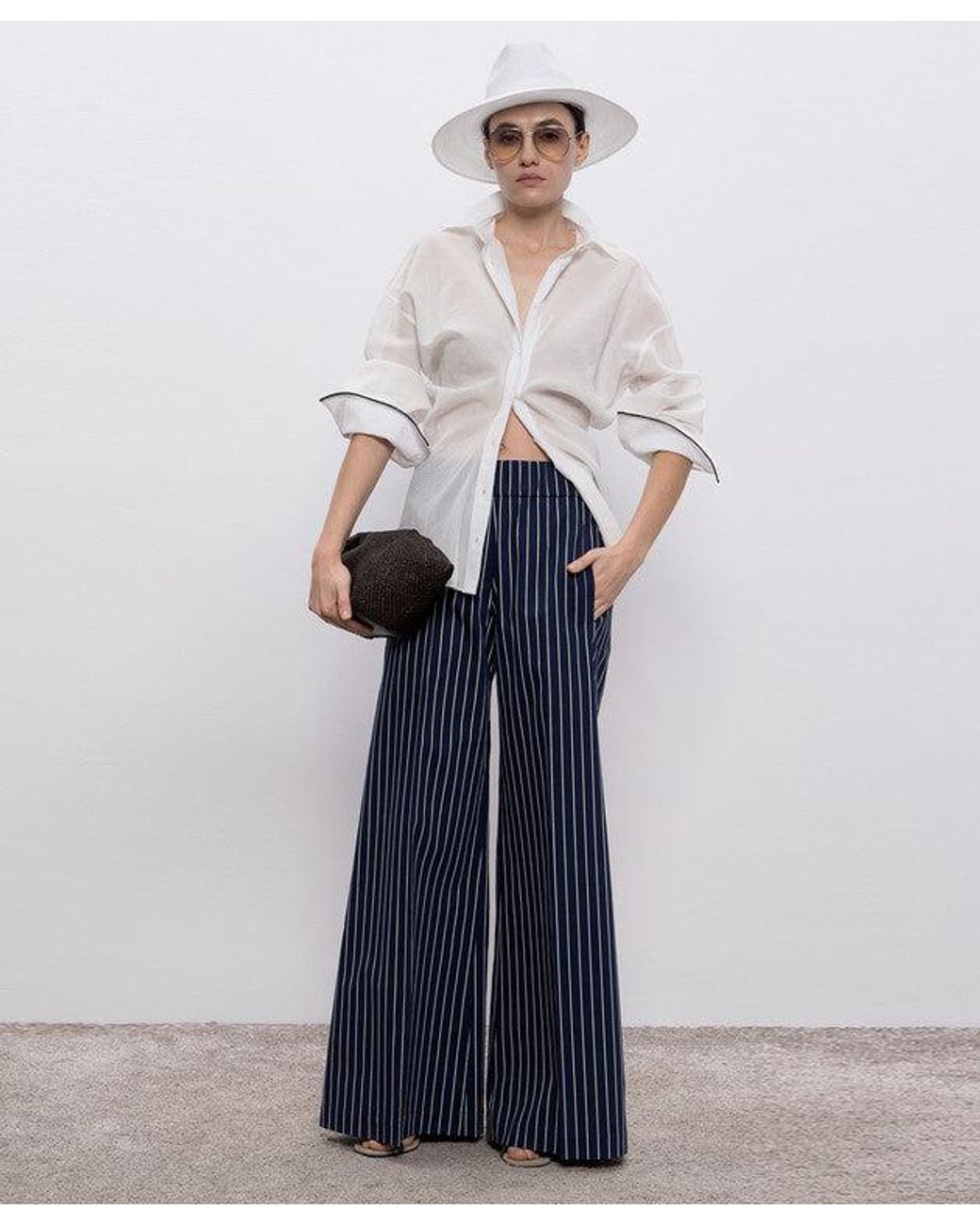 Brunello Cucinelli Blue Striped Wide Trousers