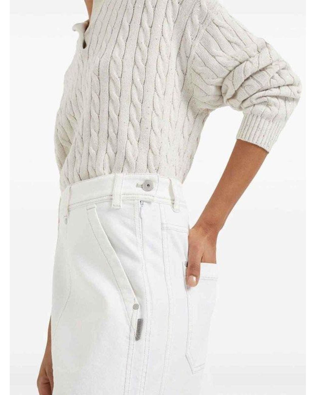 Brunello Cucinelli White Cotton Straight Skirt