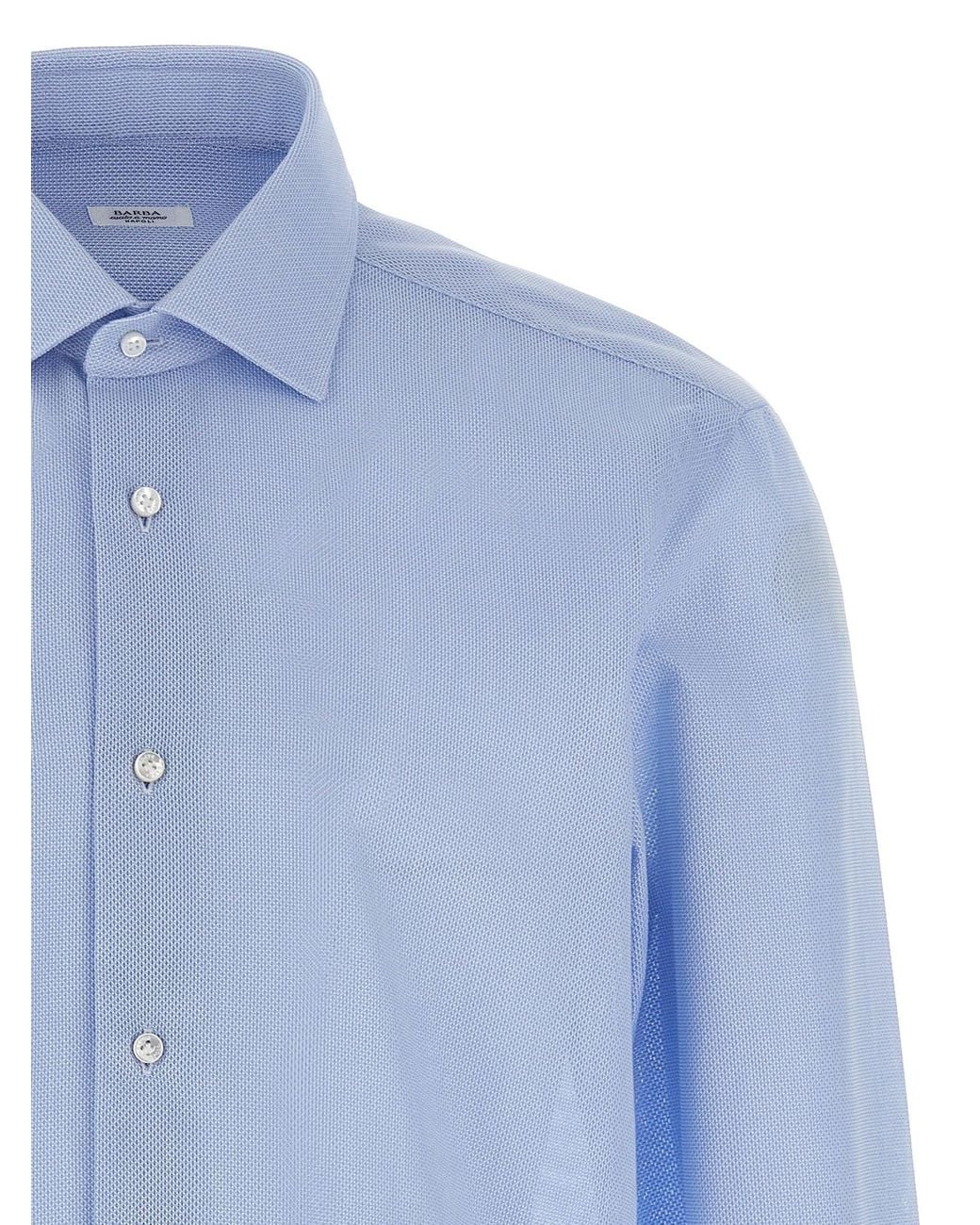 Barba Napoli Blue Honeycomb Cotton Shirt