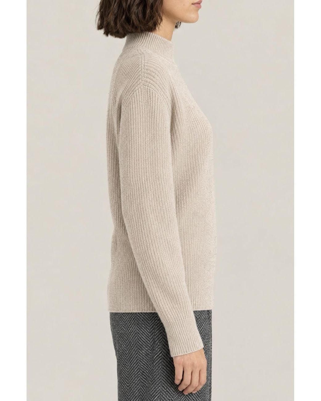 Brunello Cucinelli Natural Light Wool Ribbed Mock Neck Sweater Clothing