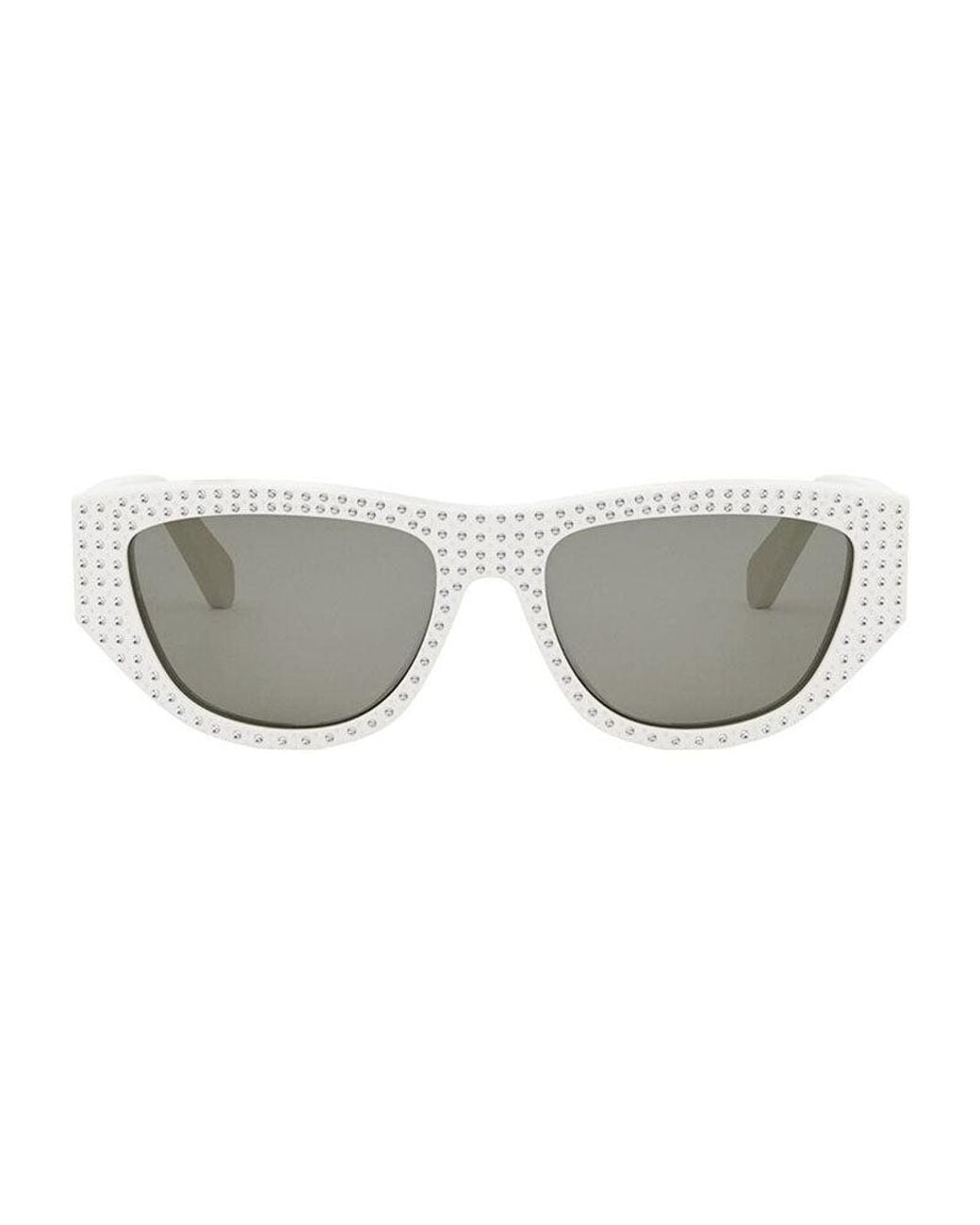 Céline White Sunglasses Cat Eye Full Rim, Ivory With Crystal Stud Detail Frame And Lens Cl4278Us25A