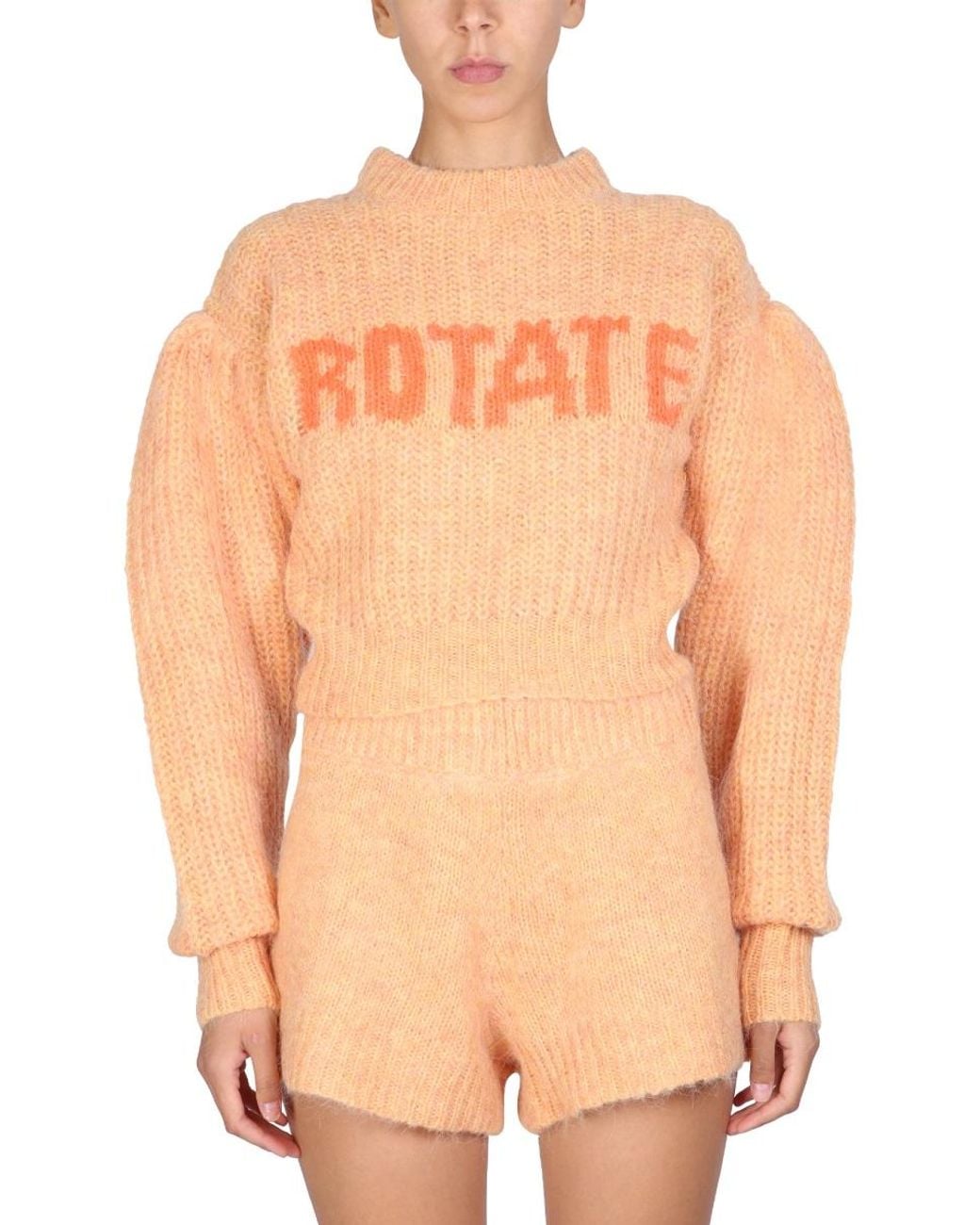 ROTATE BIRGER CHRISTENSEN Orange Adley Shirt With Necklace Detail Wool Jumpers