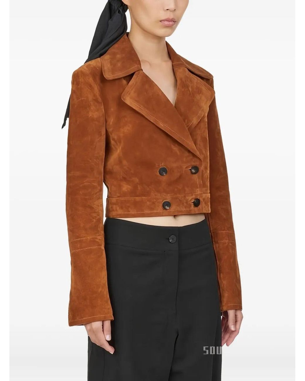 Ferragamo Brown Double-Breasted Cropped Jacket