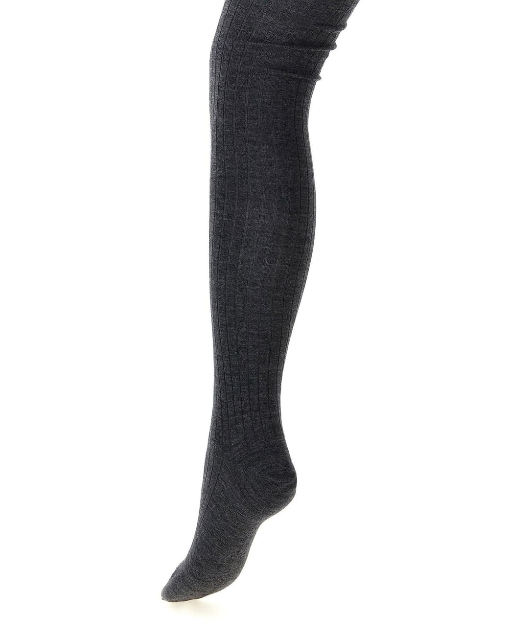 Jil Sander Black Ribbed Wool-Blend Tights