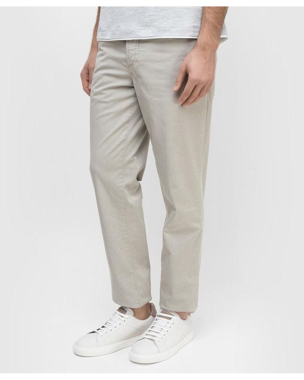 Brunello Cucinelli White Tailored Cotton Trousers for men