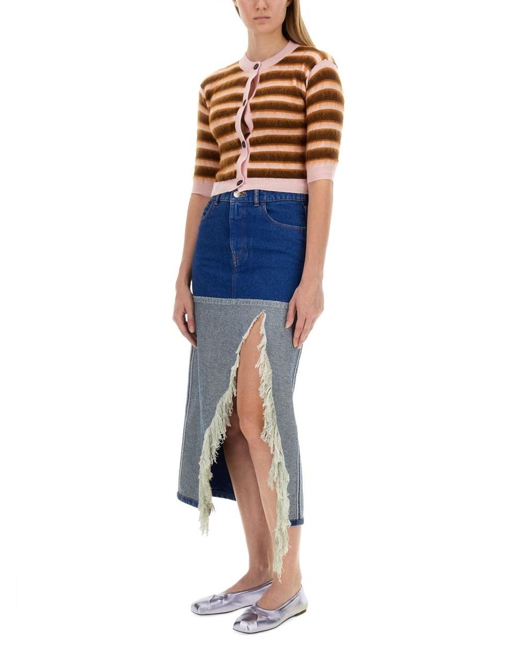 Marni Blue Marni Striped Virgin Wool Knit Cardigan