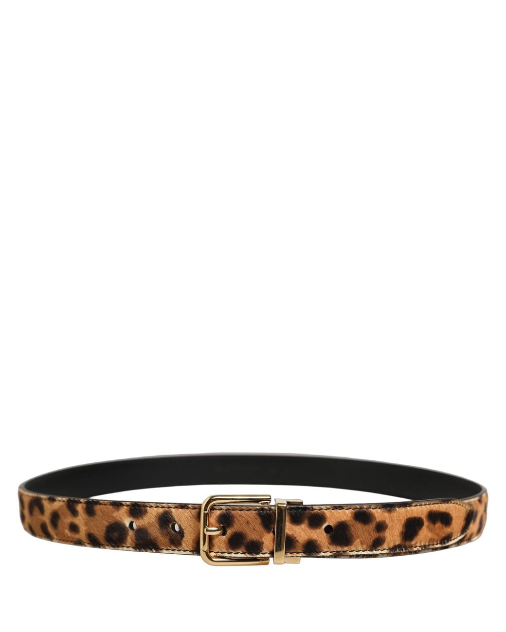 Dolce & Gabbana White Leopard Calf Hair Tone Buckle Belt Fur
