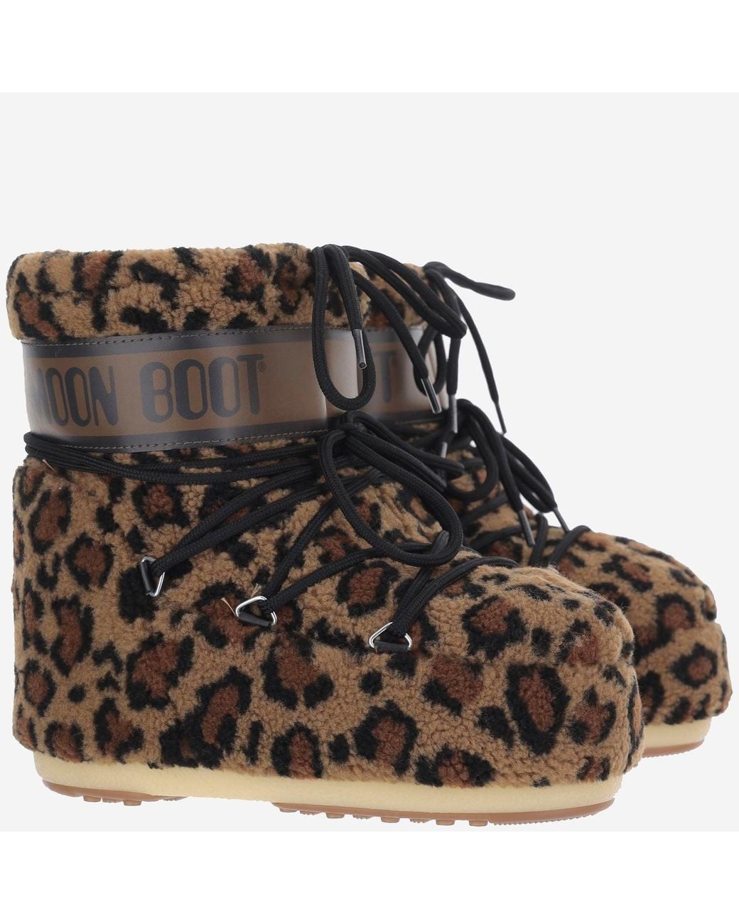 Moon Boot Brown Ankle Boots Icon Low Fleece Animal Print Faux Fur