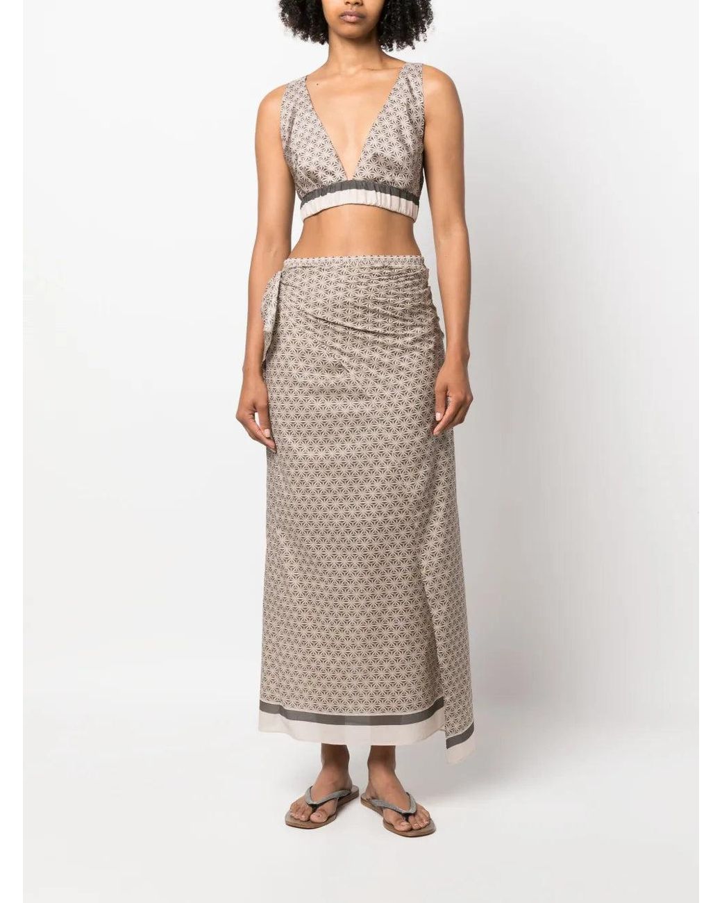 Brunello Cucinelli Natural Patterned Wrap Skirt