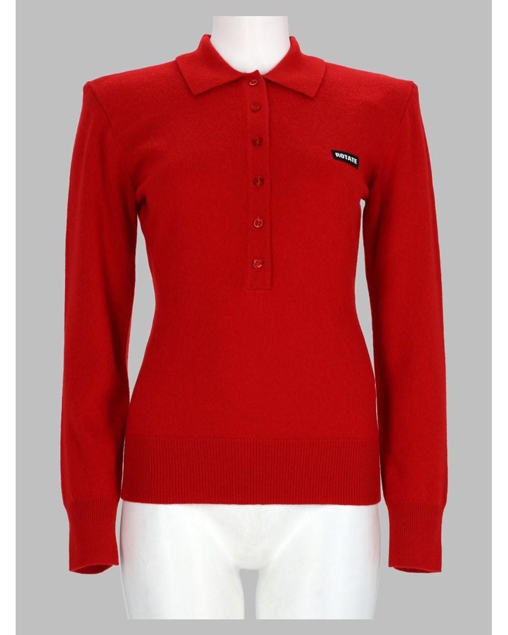 ROTATE BIRGER CHRISTENSEN Red Merino Wool Cashmere Polo Jumper Sweater